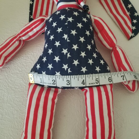 Vtg 1991 Handmade Cloth Patriotic Floppy Ear Bunny Stars and Stripes 20" Plush - Picture 14 of 15